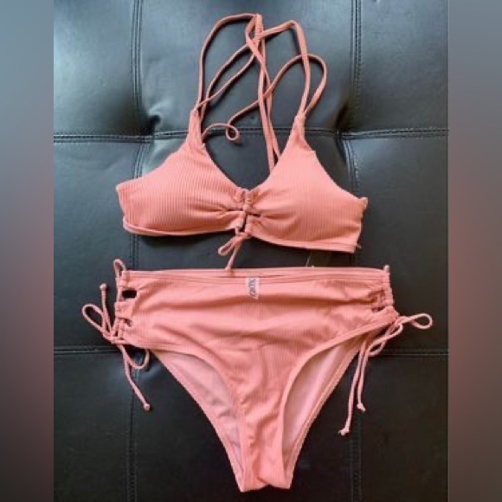SUNSET BEAUTY LACE FRONT BIKINI AND MATCHING HIGH WAIST BOTTOMS